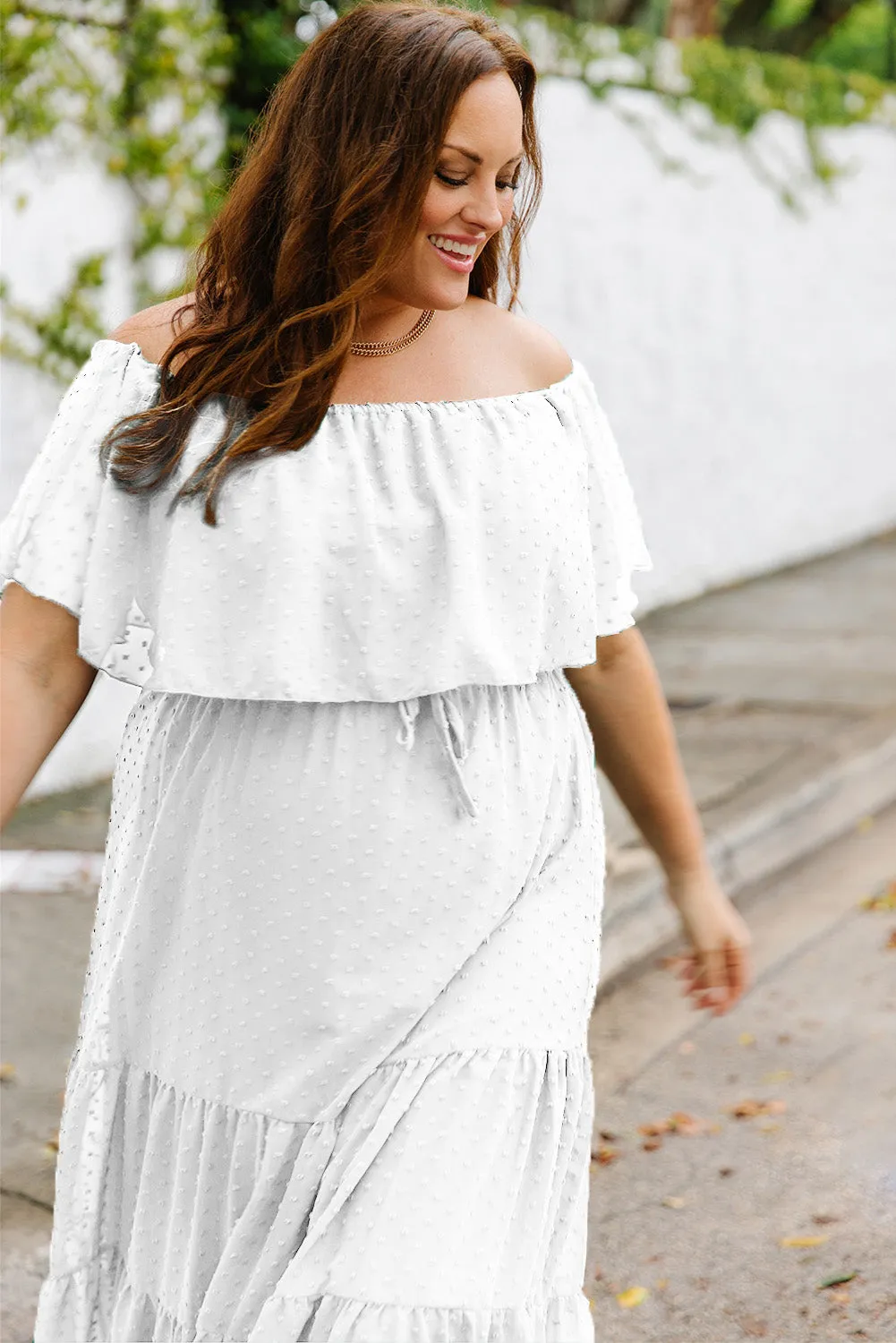 Yellow Yellow Off Shoulder Ruffle Swiss Dot Maxi Dress