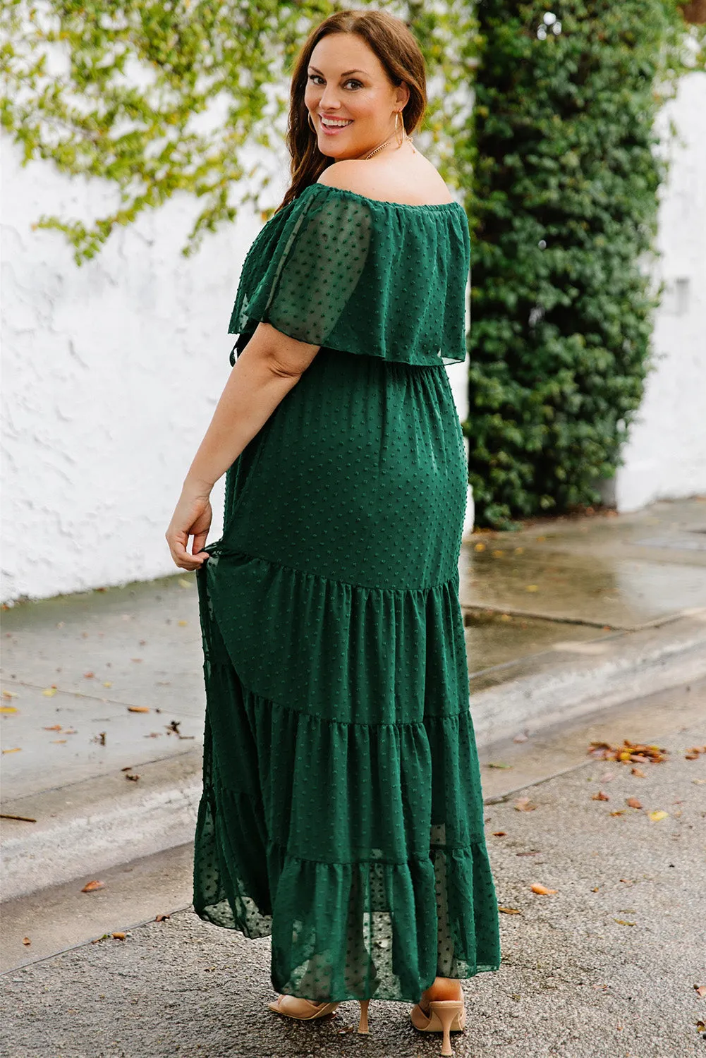 Yellow Yellow Off Shoulder Ruffle Swiss Dot Maxi Dress