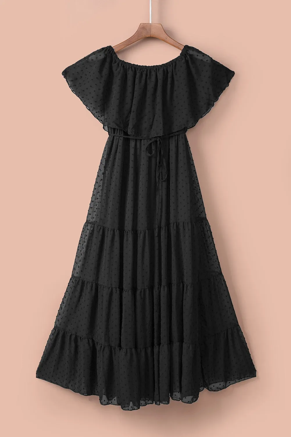 Yellow Yellow Off Shoulder Ruffle Swiss Dot Maxi Dress