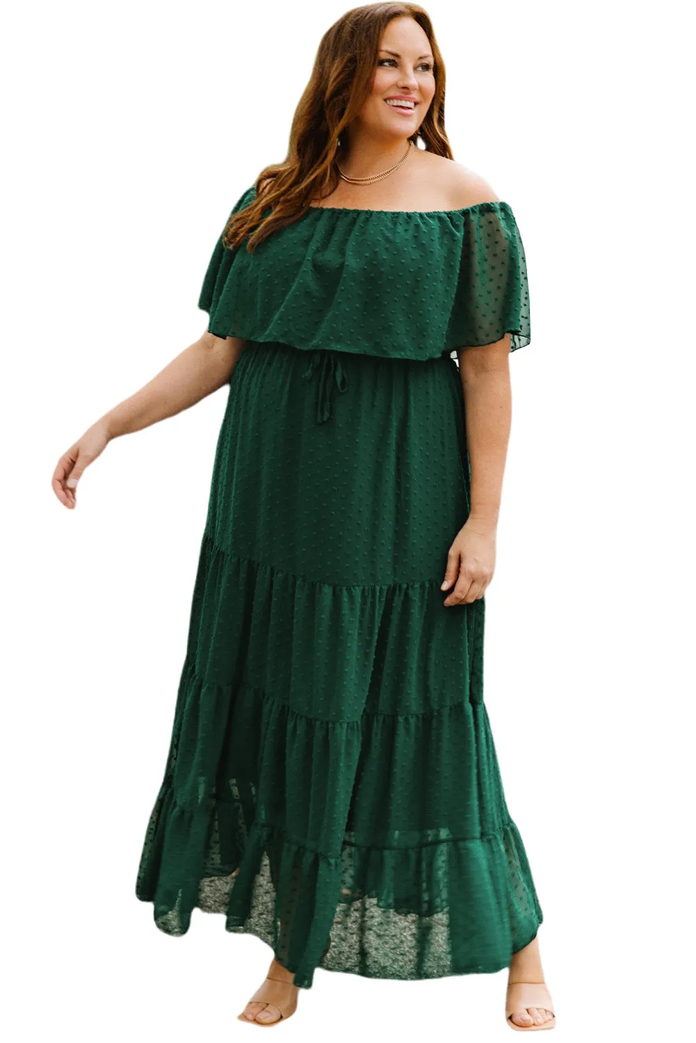 Yellow Yellow Off Shoulder Ruffle Swiss Dot Maxi Dress