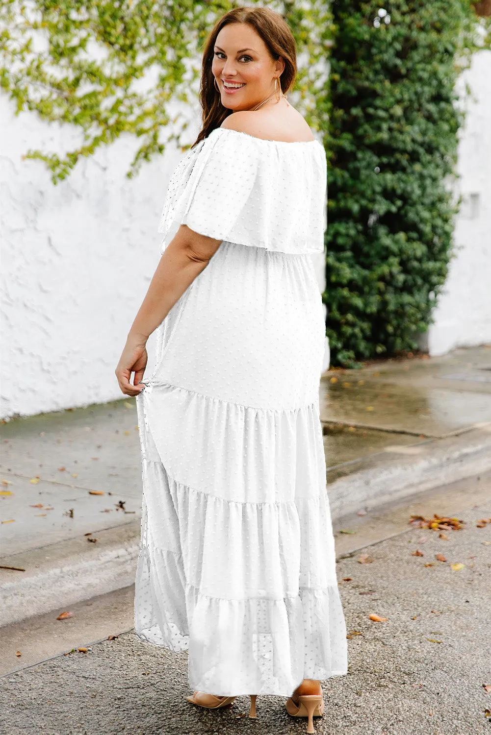 Yellow Yellow Off Shoulder Ruffle Swiss Dot Maxi Dress