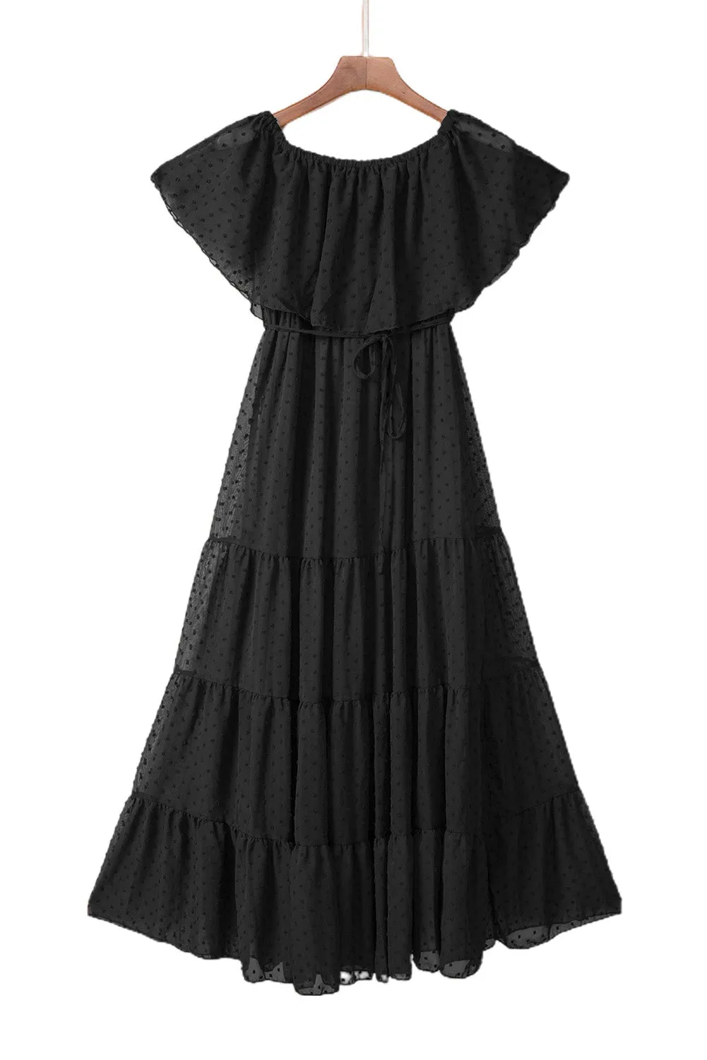 Yellow Yellow Off Shoulder Ruffle Swiss Dot Maxi Dress