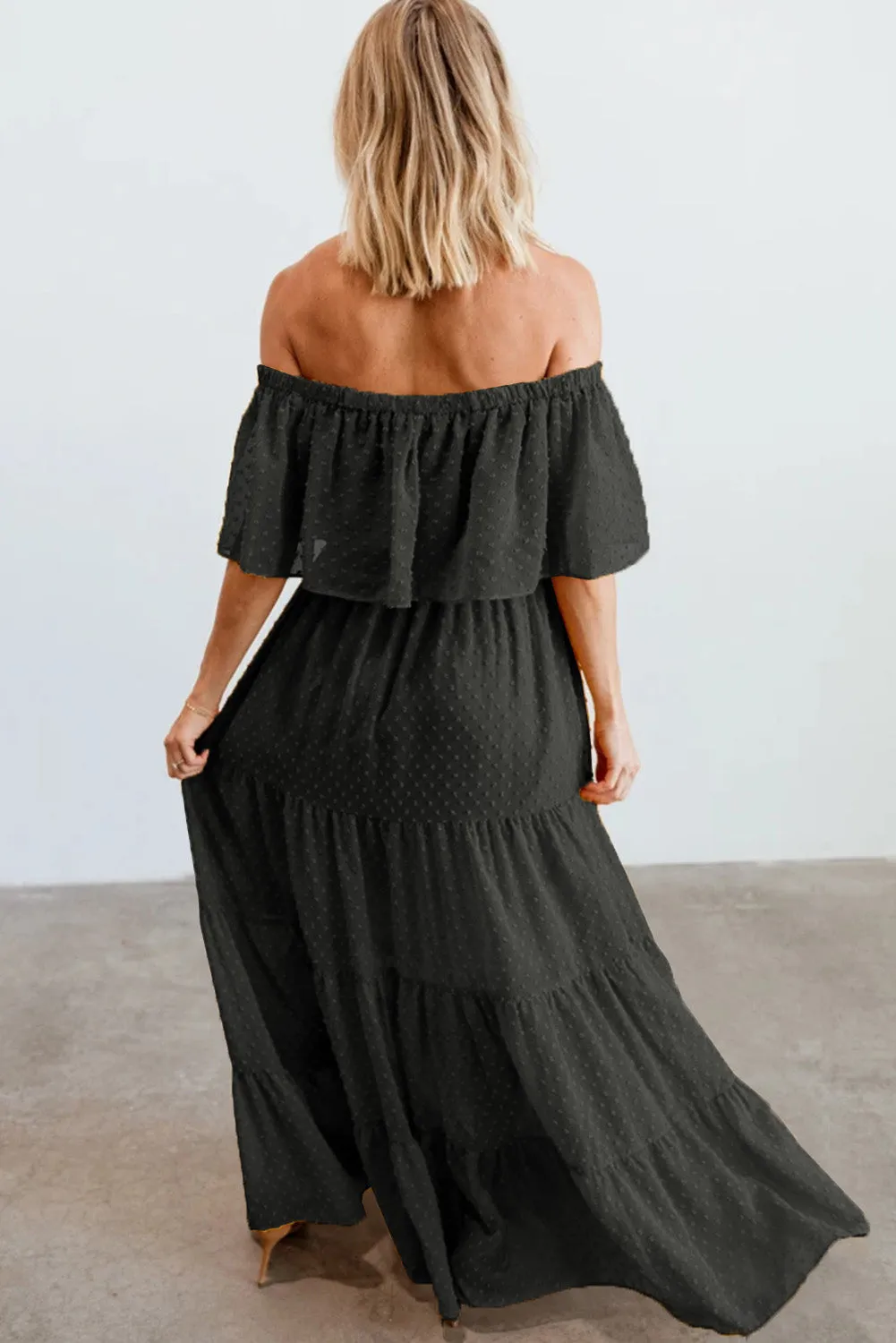 Yellow Yellow Off Shoulder Ruffle Swiss Dot Maxi Dress