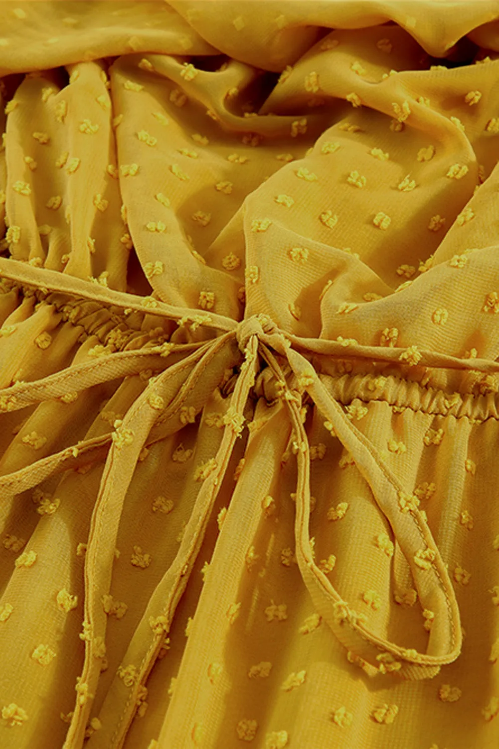 Yellow Yellow Off Shoulder Ruffle Swiss Dot Maxi Dress