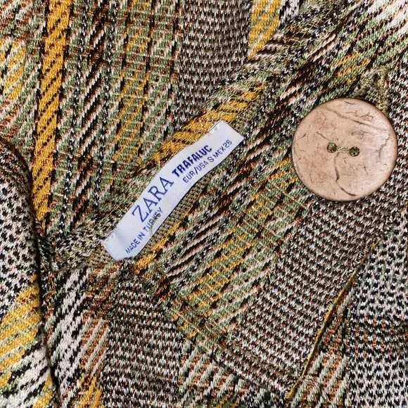 Zara Trafaluc Metallic Woven Knit Plaid Pinafore Overall Dress