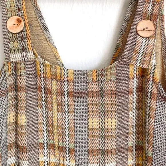 Zara Trafaluc Metallic Woven Knit Plaid Pinafore Overall Dress