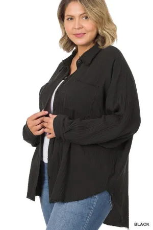 ZENANA Plus Oversized Raw Edge Shirt