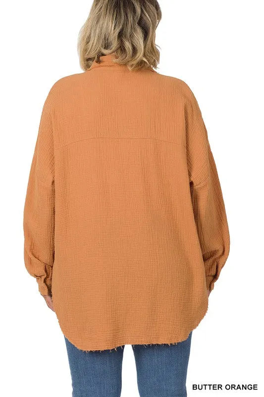 ZENANA Plus Oversized Raw Edge Shirt