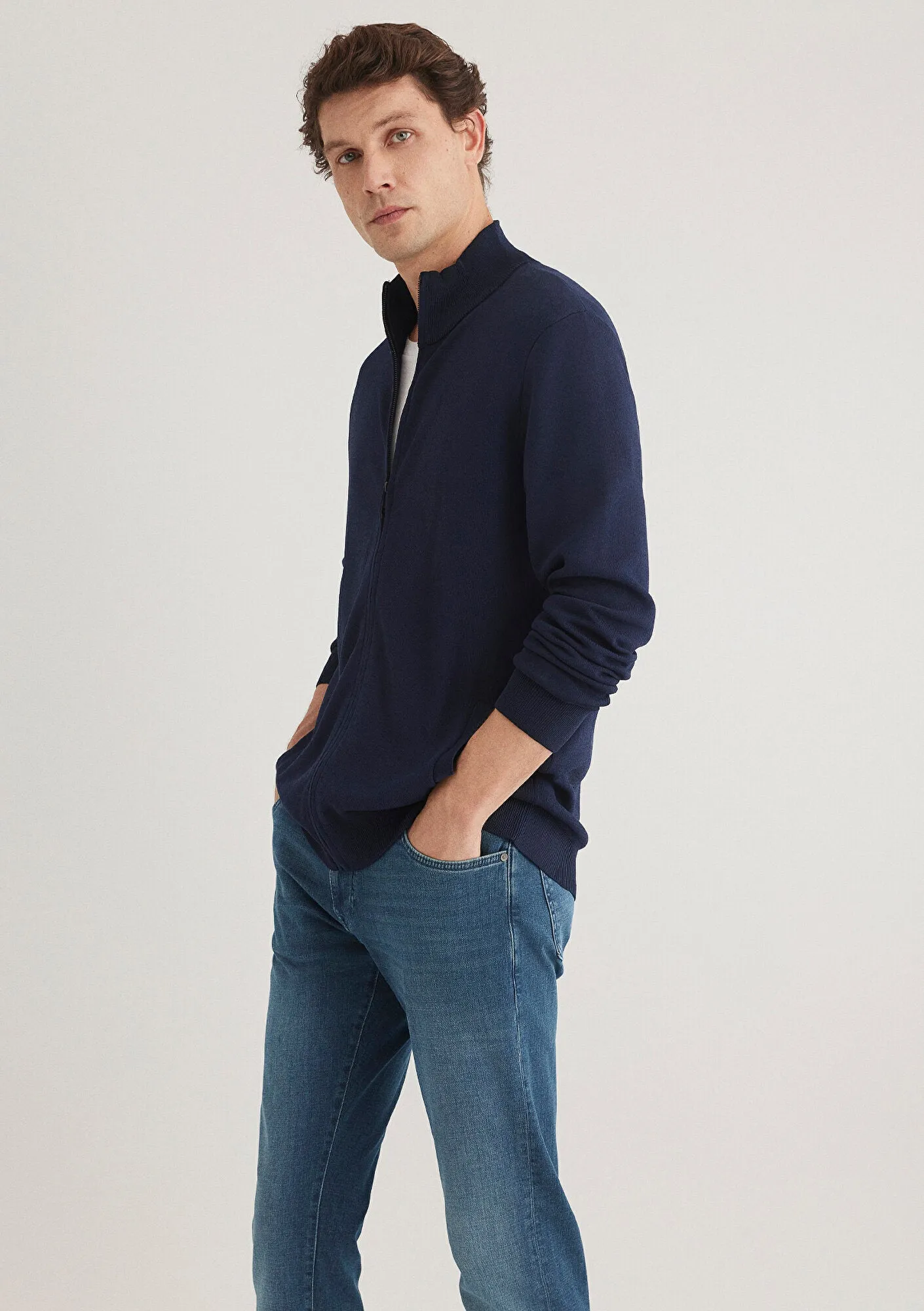 Zip Up Navy Hırka