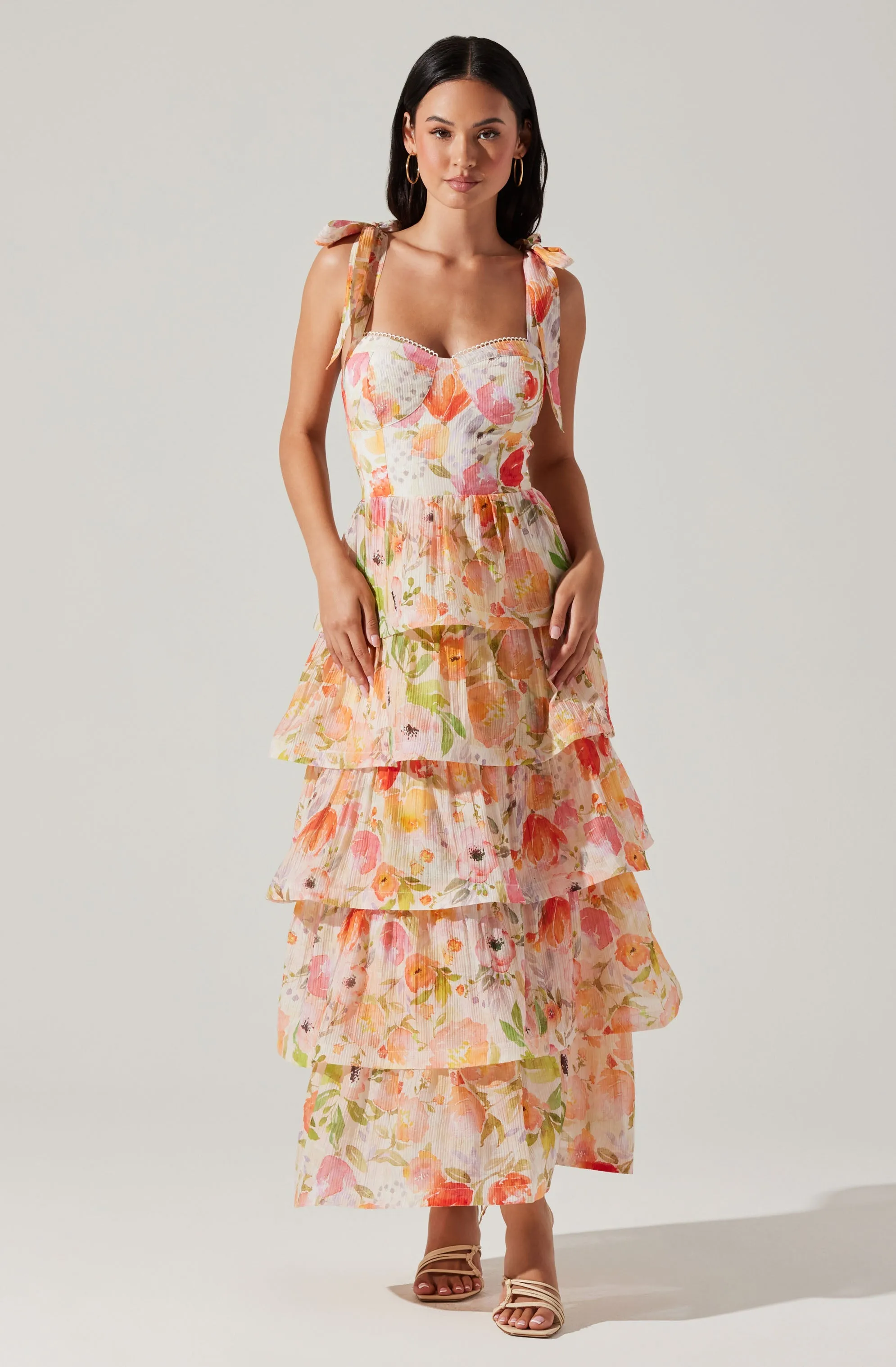 Zirconia Tie Strap Tiered Dress
